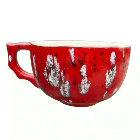 Set of 2 hand thrown latte mugs red glaze - Picture 11 of 15